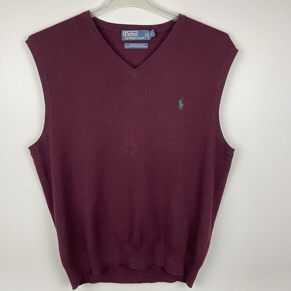 Vtg Ralph Lauren Polo V-Neck Sweater Vest Mens XL Burgundy Preppy Old Money Golf - Picture 1 of 6